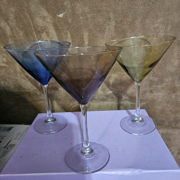3 Beautiful Jewel Colored Glass Martini Glasses - Picture 2 of 5